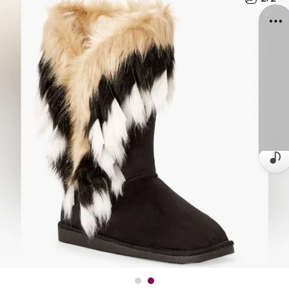 Black and White Fur Winter Boots - Picture 3 of 4